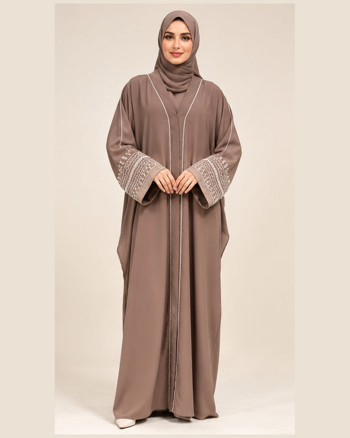 Taupe Abaya with Geometric Embroidery