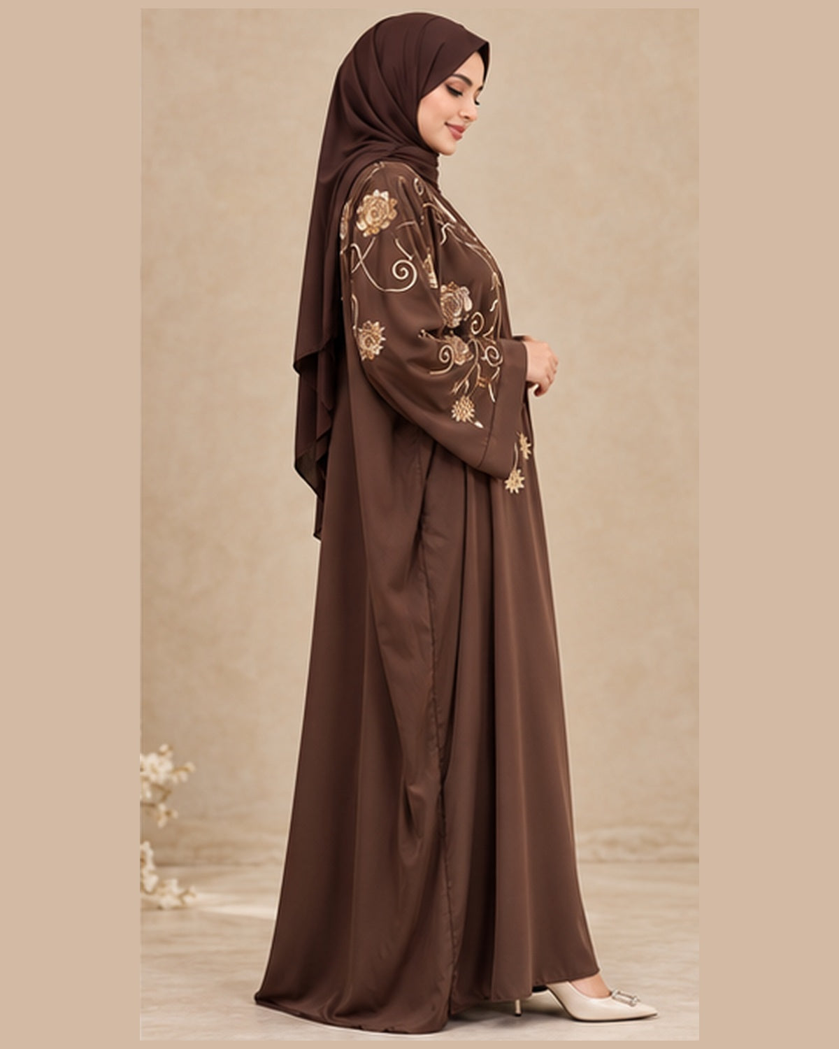 Chocolate brown abaya side view