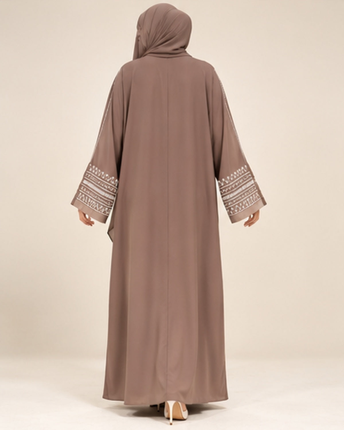 Taupe modest abaya back view