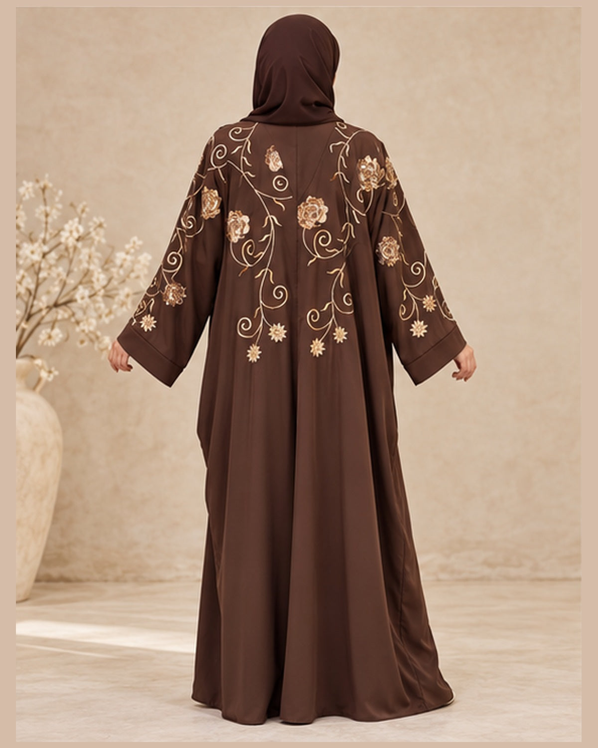 Chocolate brown abaya back view